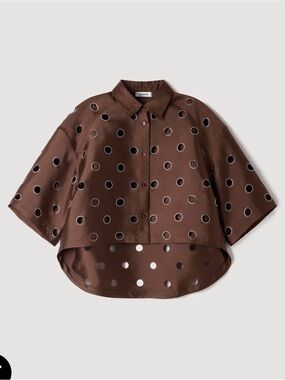 Sandro Brown Rhinestone Cropped Shirt